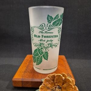 Old Forester Mint Julep Frosted Glass with Green Mint Leaf Design